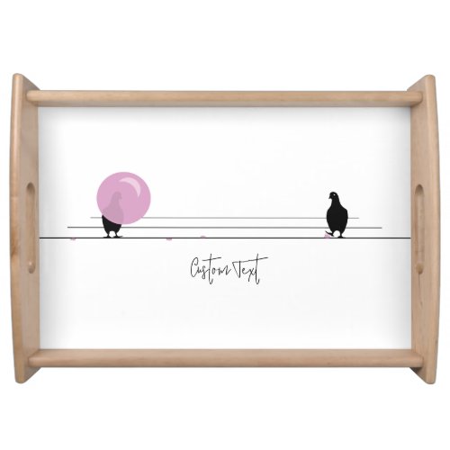 Funny Cute Bubblegum Birds on a Wire White Serving Tray