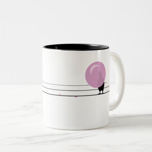 Funny Cute Bubblegum Birds on a Wire White Two_Tone Coffee Mug
