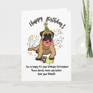 Funny Cute Bull Mastiff Dog Birthday Card Donuts