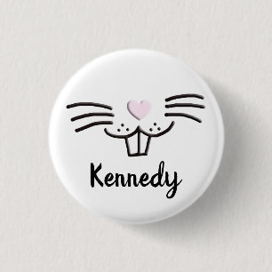 Funny cute bunny face custom name Easter egg hunt Button