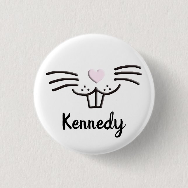 Funny cute bunny face custom name Easter egg hunt Button (Front)
