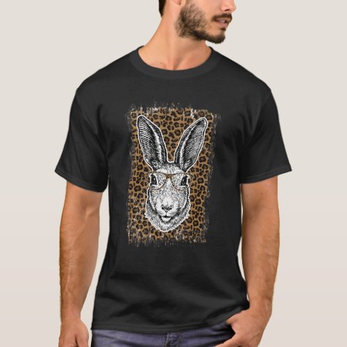 Funny Cute Bunny Wearing Glasses Leopard Easter Da T_Shirt