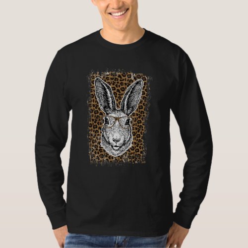 Funny Cute Bunny Wearing Glasses Leopard Easter Da T_Shirt