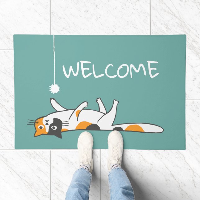 Funny Cute Calico Cat | Kitty Lover's Welcome Mat (Indoor)