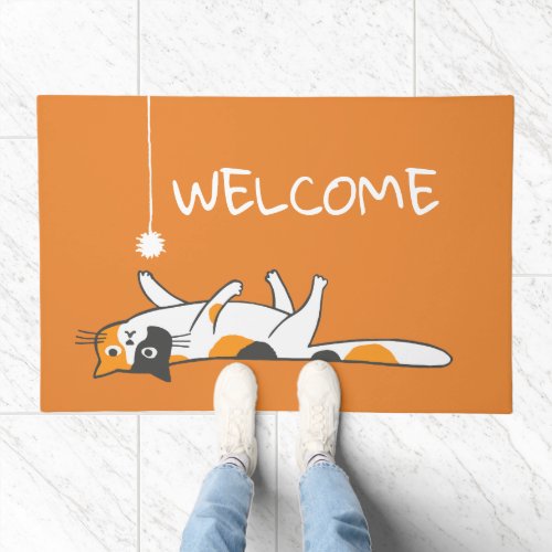 Funny Cute Calico Cat  Kitty Lovers Welcome Mat