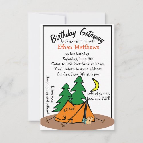 Funny Cute Camp Out Birthday Party Invitations