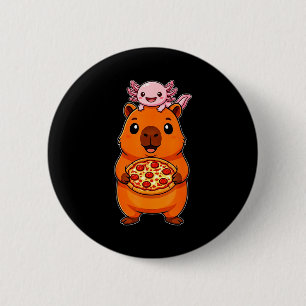 Funny cute capybara and axolotl pizza kawaii button