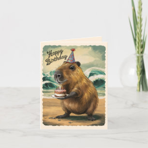 Funny Cute Capybara Happy Birthday Letterpress Thank You Card