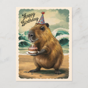 Funny Cute Capybara Happy Birthday Postcard