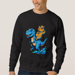 Funny Cute Capybara Riding Dinosaur T Rex Dino Boy Sweatshirt