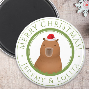 Funny Cute Capybara Santa Christmas Magnet