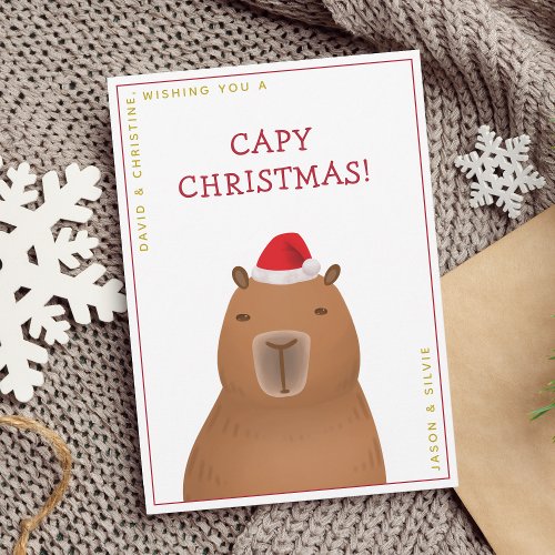 Funny Cute Capybara Santa Pun Christmas Holiday Card