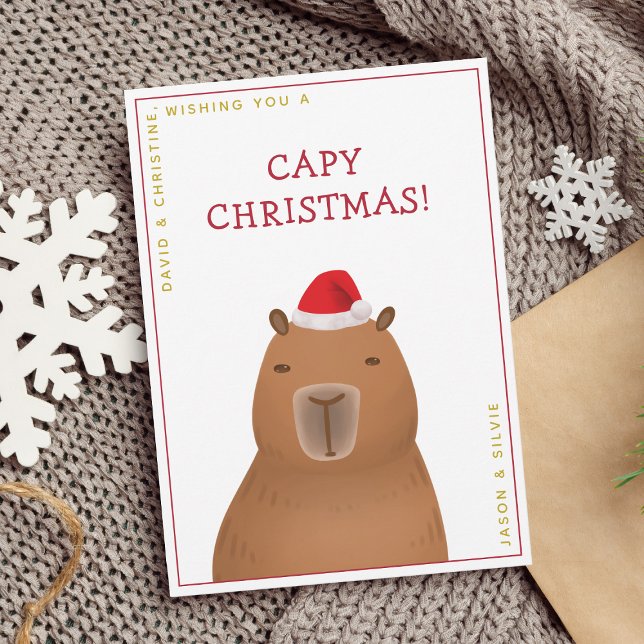 Funny Cute Capybara Santa Pun Christmas Holiday Card (Make it a capybara Christmas!)