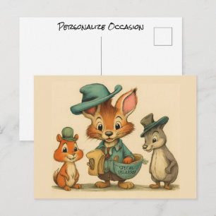 Funny Cute Cartoon Animal Couriers Any Occasion Holiday Postcard