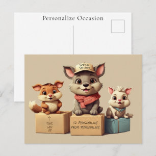 Funny Cute Cartoon Animals Delivery  Any Occasion Holiday Postcard