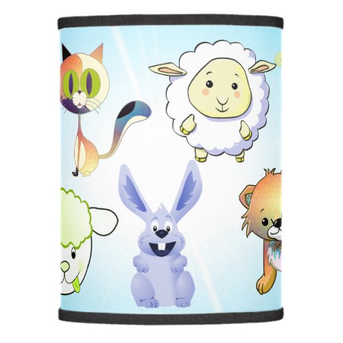 Funny Cute Cartoon Animals in Eclectic Style Lamp Shade