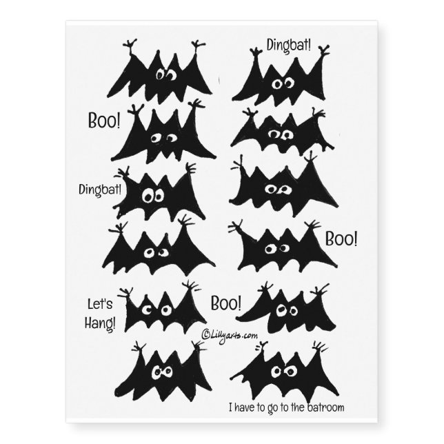 Funny Cute Cartoon Bat Tattoos (Front)