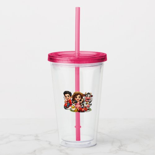 Funny Cute Cartoon Caricature Friends and Cow Mug Acrylic Tumbler