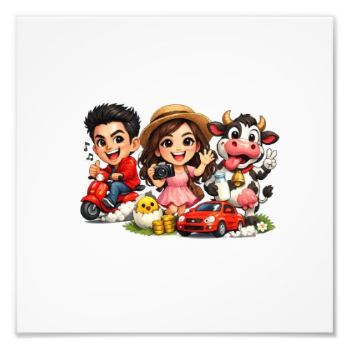 Funny Cute Cartoon Caricature Friends and Cow Mug  Photo Print