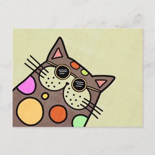 Funny Cute Cartoon Cat Portrait Postcard
