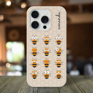 Funny Cute Cartoon Honey Bees Honeycomb iPhone 15 Pro Case