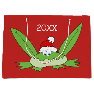 Funny Cute Cartoon Santa Claus Frog Christmas Large Gift Bag