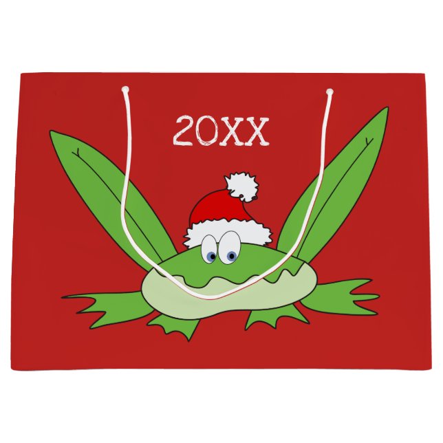 Funny Cute Cartoon Santa Claus Frog Christmas Large Gift Bag (Front)