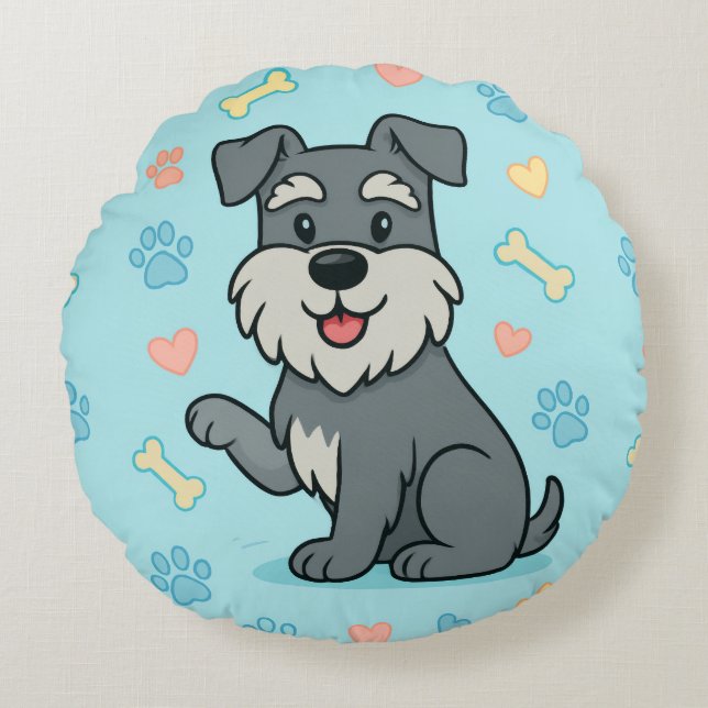 funny Cute Cartoon Schnauzer Round Pillow (Front)