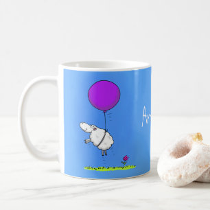 Funny cute cartoon sheep with balloon coffee mug