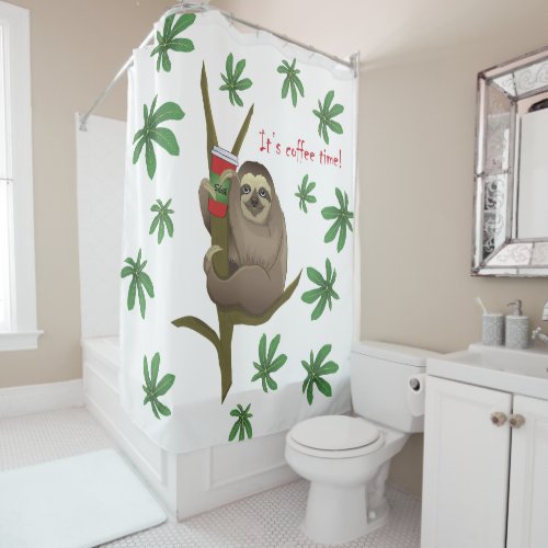 Funny Cute Cartoon Sloth sloth hanging on a branch Shower Curtain