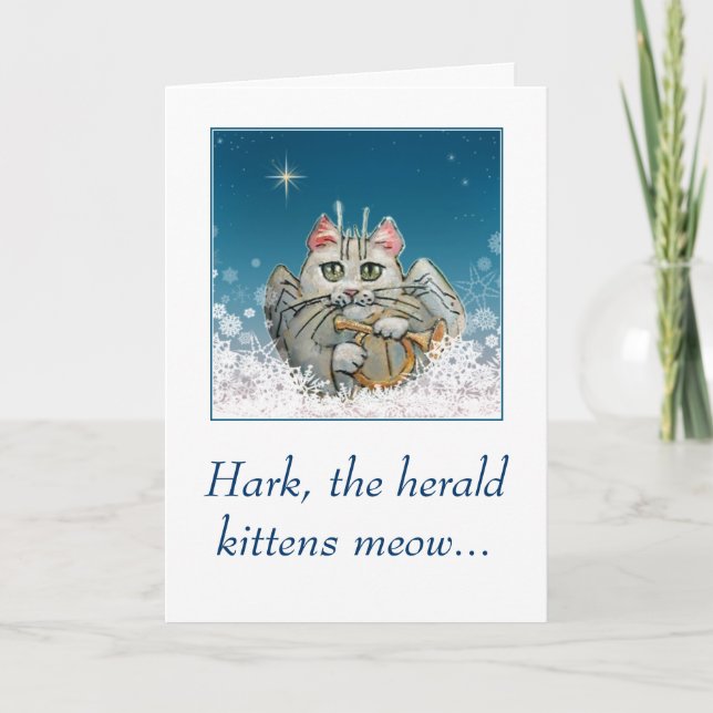 Funny cute cat angel Christmas card (Front)