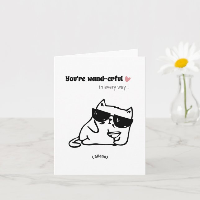 Funny Cute Cat Birthday Card-Custom Name Card (Small Plant)