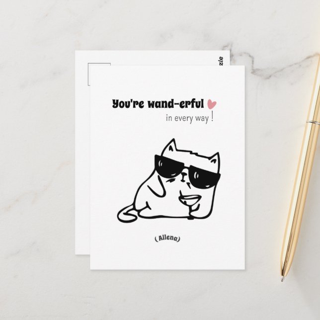 Funny Cute Cat Birthday Card-Personalized Name Postcard (Front/Back In Situ)