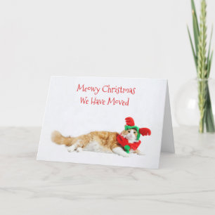 Funny Cute Cat Christmas Moving New Address Announcement