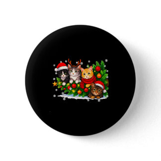 Funny Cute Cat Crew Santa Hat Christmas Xmas Women Button