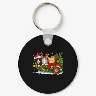 Funny Cute Cat Crew Santa Hat Christmas Xmas Women Keychain