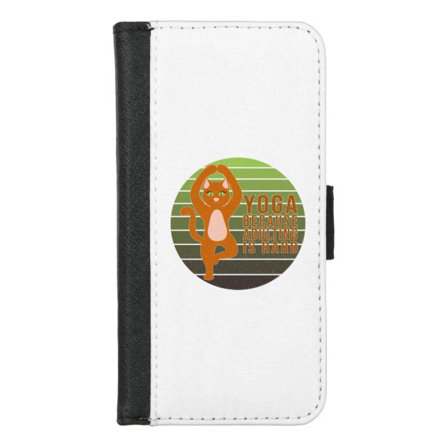 Funny cute cat doing yoga. funny yoga design iPhone wallet case (Front)