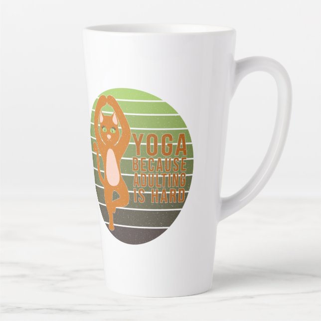 Funny cute cat doing yoga. funny yoga design latte mug (Right)