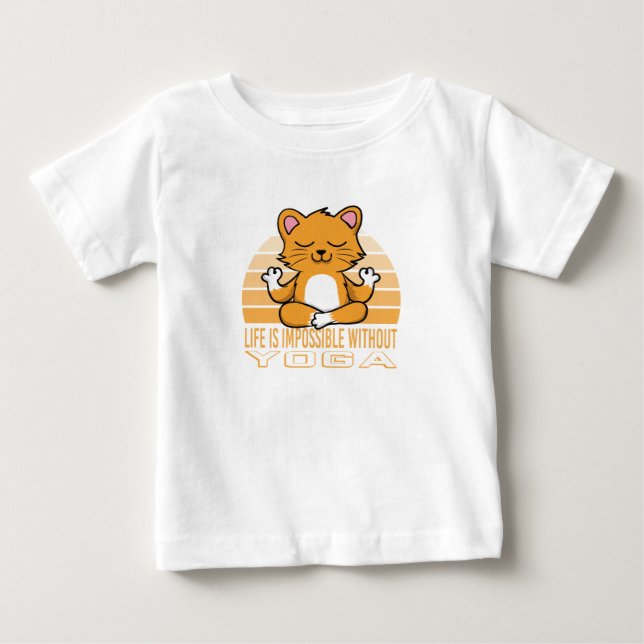 Funny cute cat doing yoga. funny yoga quotes baby T-Shirt (Front)