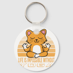 Funny cute cat doing yoga. funny yoga quotes keychain