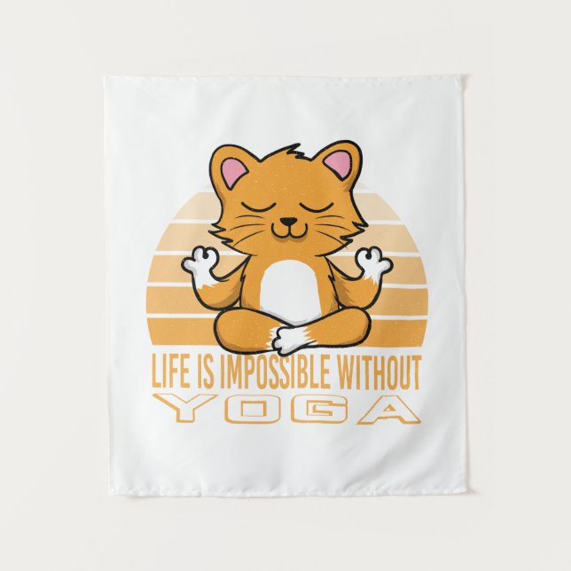 Funny cute cat doing yoga. funny yoga quotes tapestry (Front)