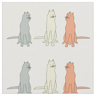 Funny Cute Cat Fabric Pattern With Three Fun Cats