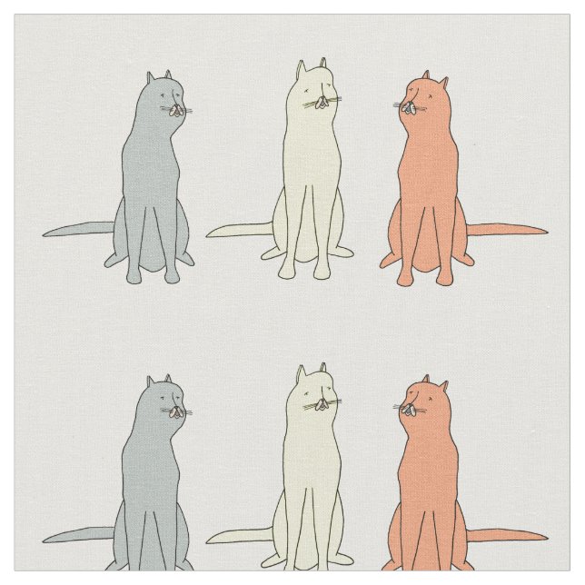 Funny Cute Cat Fabric Pattern With Three Fun Cats (Close Up)