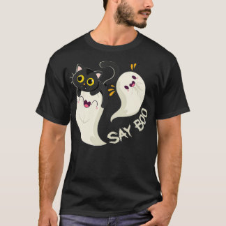 Funny Cute Cat Ghost Say Boo Halloween Costume Men T-Shirt
