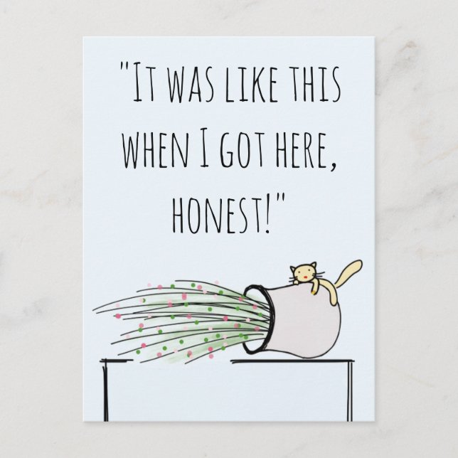 Funny Cute Cat Knocking Things Over Postcard (Front)