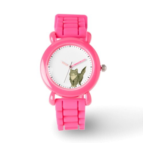 Funny Cute Cat Looking at Clock Hands Watch