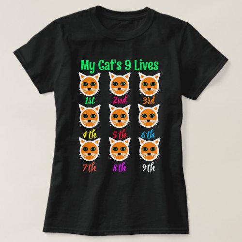 Funny Cute Cat Lover My Cats 9 Lives Black Womens T_Shirt