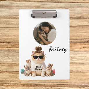 Funny Cute Cat Mama Kittens Photo Clipboard