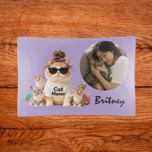 Funny Cute Cat Mama Kittens Photo Trinket Tray