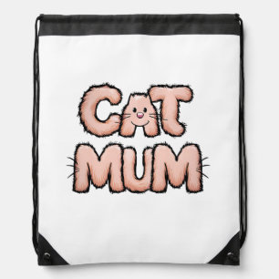 Funny cute "cat mum" furry whiskers mother's day drawstring bag